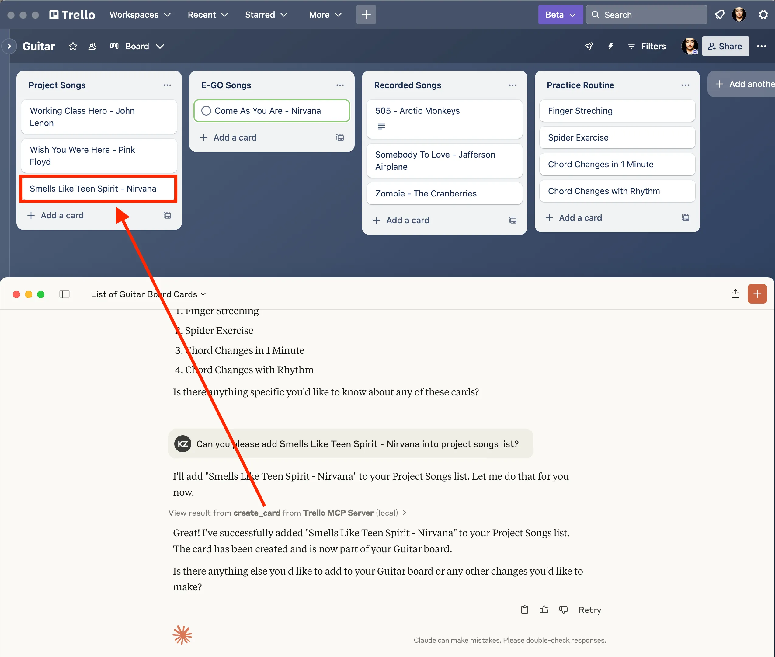 Ein Song im Guitar board hinzufuegen
